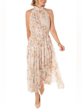 Taylor Floral Halter Maxi Dress Cream Pink Plus Size 16W